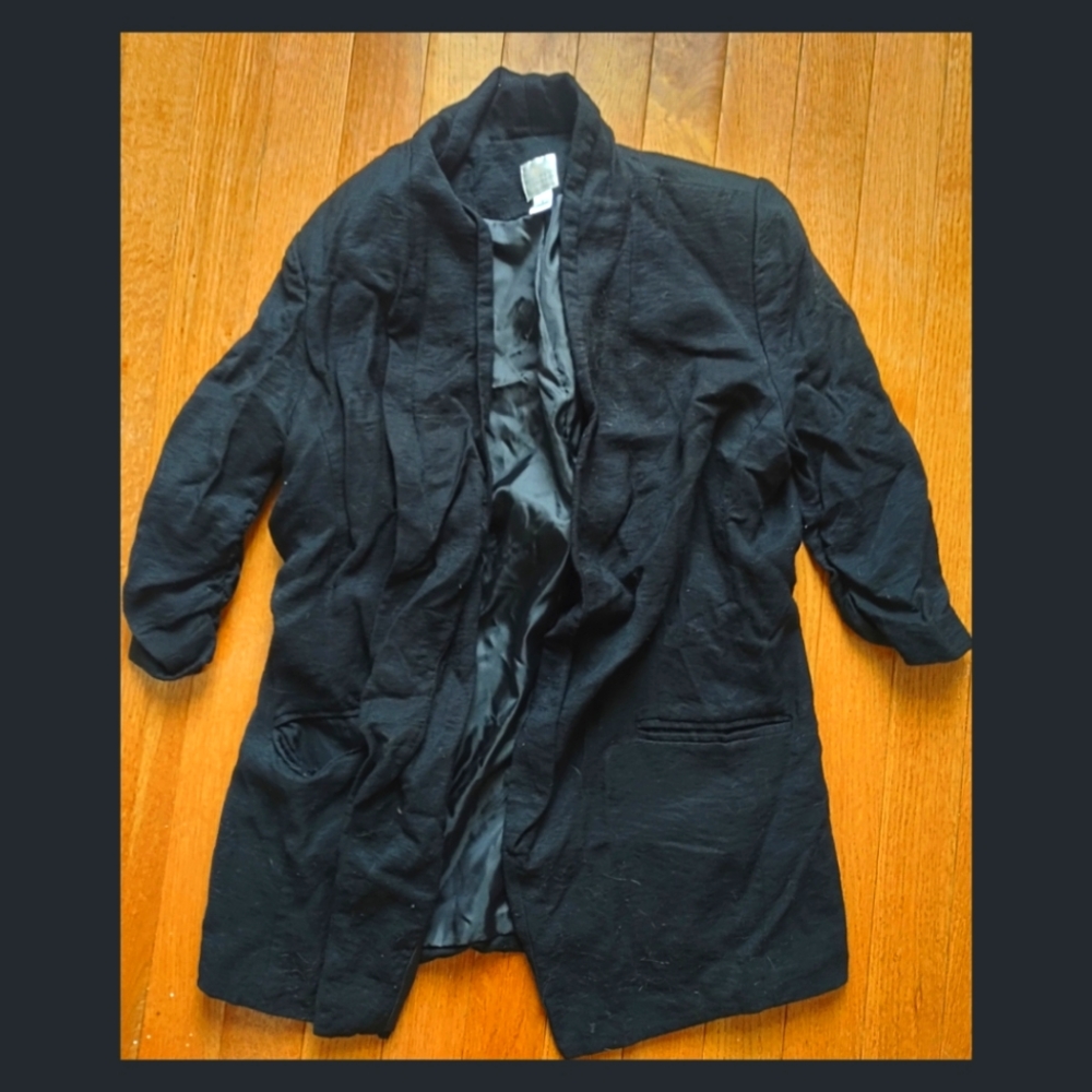 Lauren Conrad Fitted Blazer Jacket, Black, Half Sleeved, Ruched Sleeves, Size 6